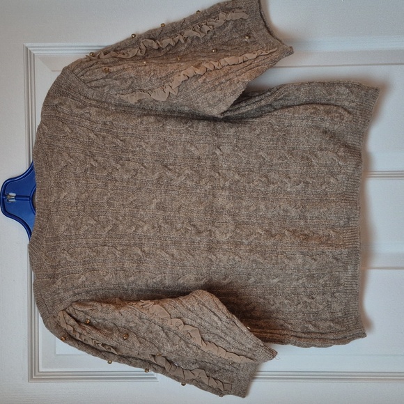 Anthropologie Maeve Short Sleeve Embellished Ruffle Cardigan Size M, New! - Picture 7 of 15